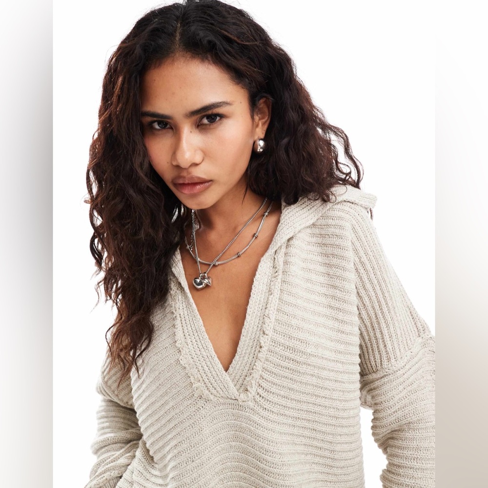 ✨HOST PICK✨ Free People Marlie beige Knit Deep Ribbed Pullover Sweater Medium - Picture 4 of 10